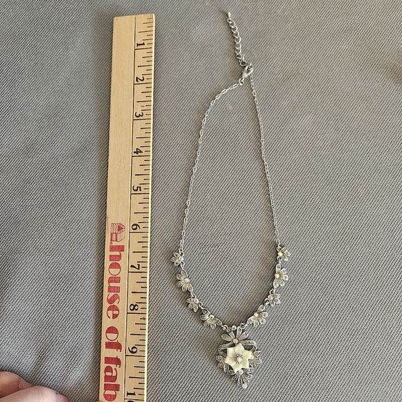 Silver Floral Statement Necklace Aurora Borealis Crystals - Picture 8 of 11